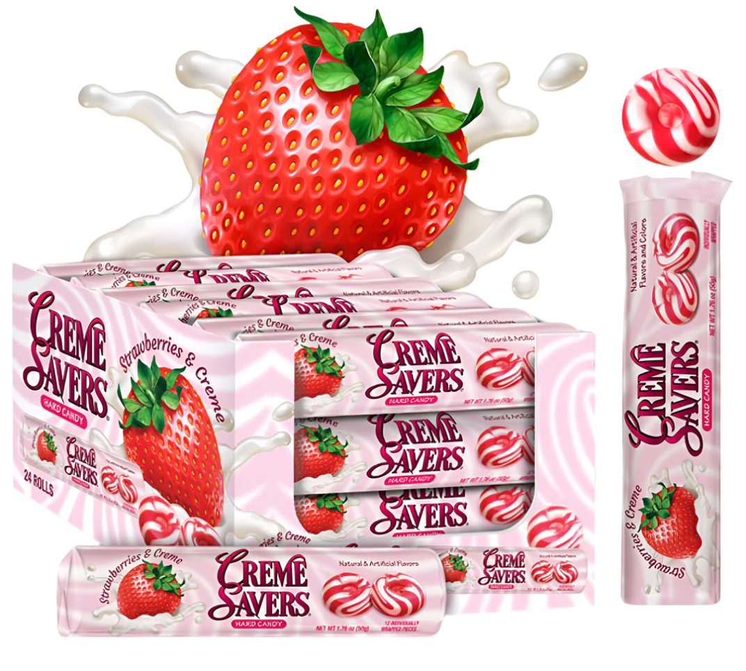Creme Savers Rolls Strawberry Flavor Candy Nostalgic 1.76 oz Full Case (24-pack)