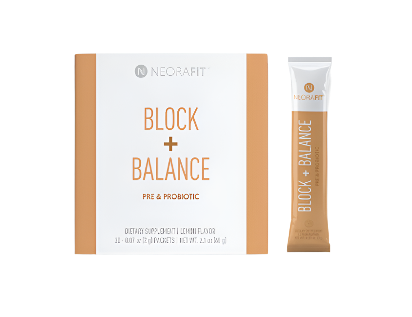 Neora Fit Block + Balance Pre & Probiotic Dietary Supplement Lemon Flavor 30 .07 oz Packets
