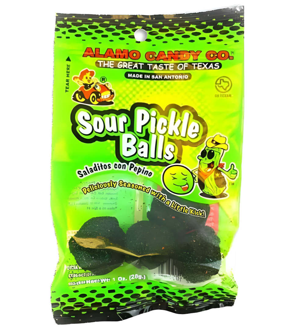 Alamo Candy Peg Bag Sour Pickle Balls Full Case (12-pack)