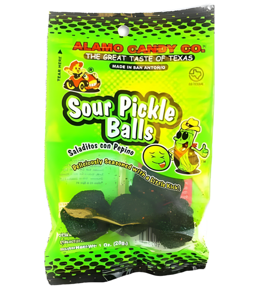 Alamo Candy Peg Bag Sour Pickle Balls Full Case (12-pack)