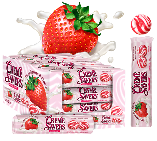 Creme Savers Rolls Strawberry Flavor Candy Nostalgic 1.76 oz Full Case (24-pack)