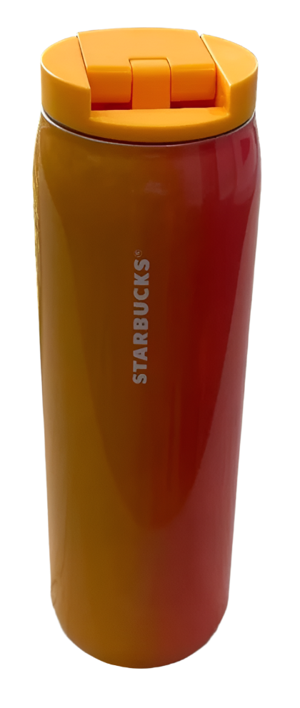 Starbucks 2022 Orange and Pink Ombre Vacuum Insulated Stainless Steel Tumbler, 16 Oz (Grande) Side view logo