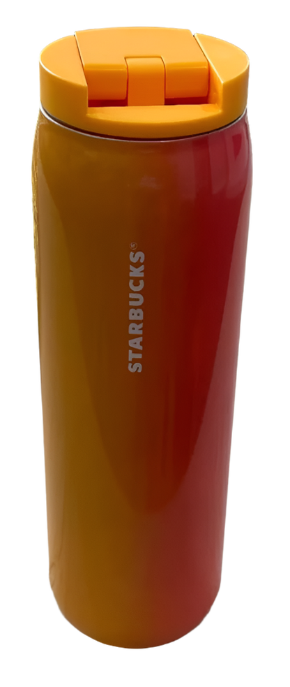 Starbucks 2022 Orange and Pink Ombre Vacuum Insulated Stainless Steel Tumbler, 16 Oz (Grande) Side view logo