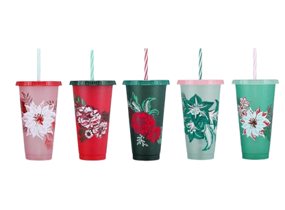 Starbucks Christmas Hot Cups 5 Pack Floral Cold Cups