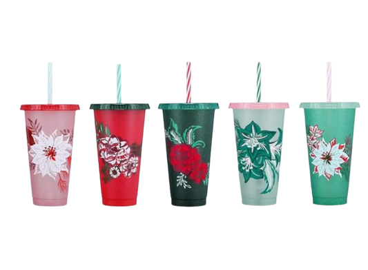 Starbucks Christmas Hot Cups 5 Pack Floral Cold Cups