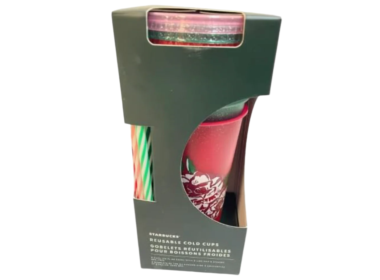 Starbucks Christmas Hot Cups 5 Pack Floral Cold Cups Package
